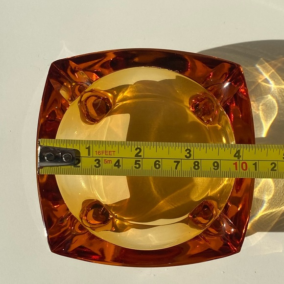 Vintage MCM Heavy Amber Glass Footed Ash Tray - Picture 11 of 13